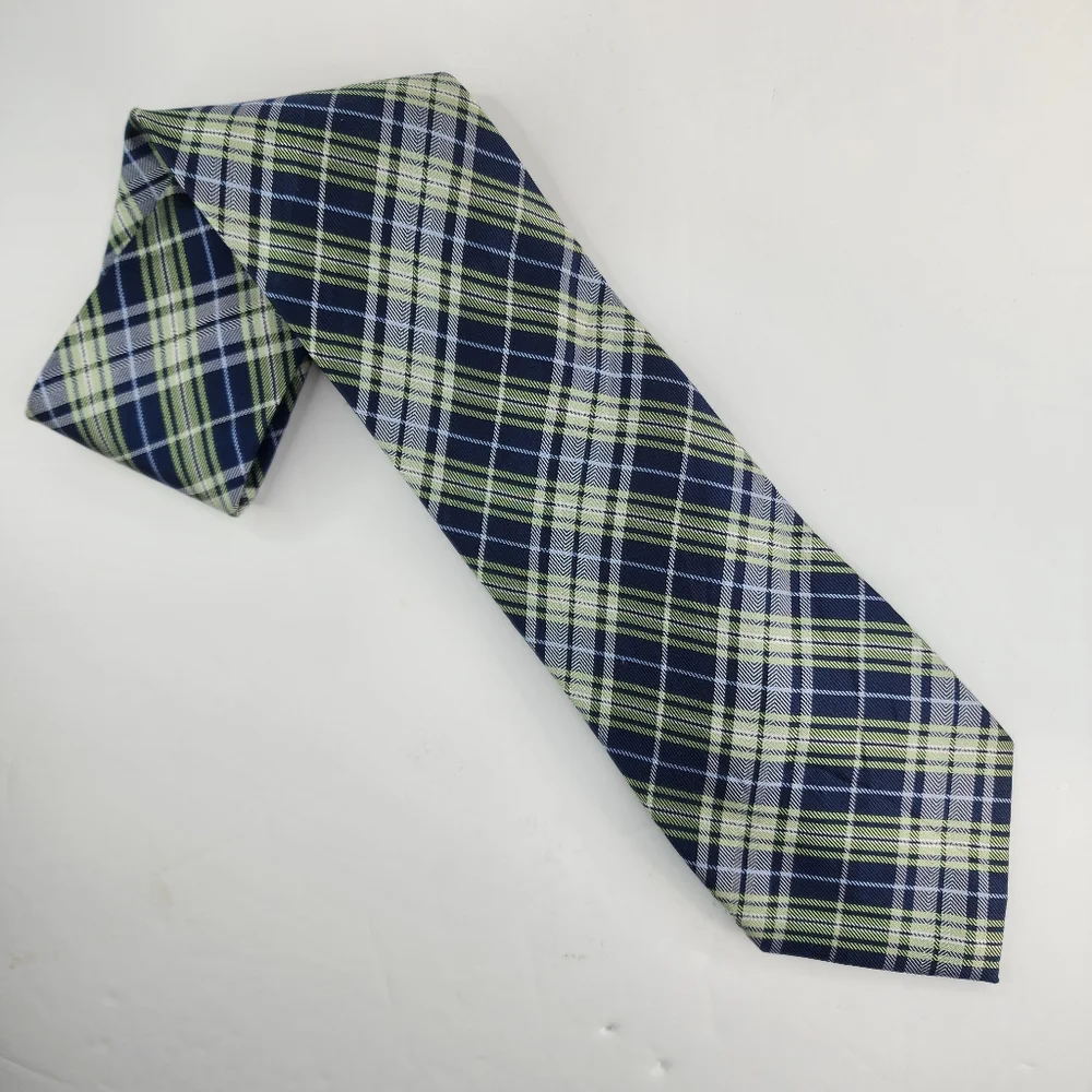CHAPS Green & Blue Plaid Silk Tie.